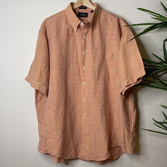 MacCluer | Linen Cotton Plaid Button Down Collared Short Sleeve Shirt XL - Picture 1 of 14